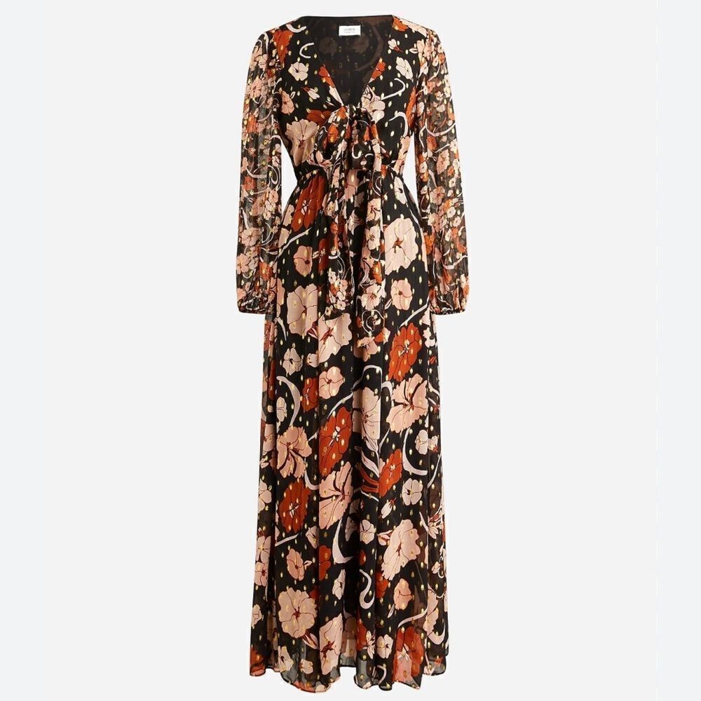 J. CREW COLLECTION MIXED PRINT TIE FRONT LUREX MAXI DRESS SZ SMALL - Picture 5 of 15